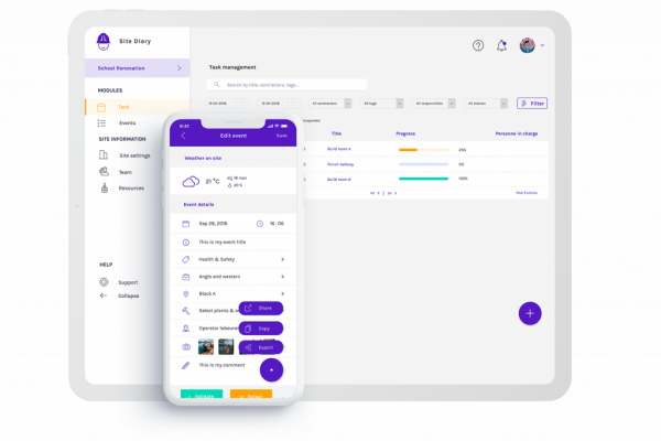 Tablette event list Site Diary
